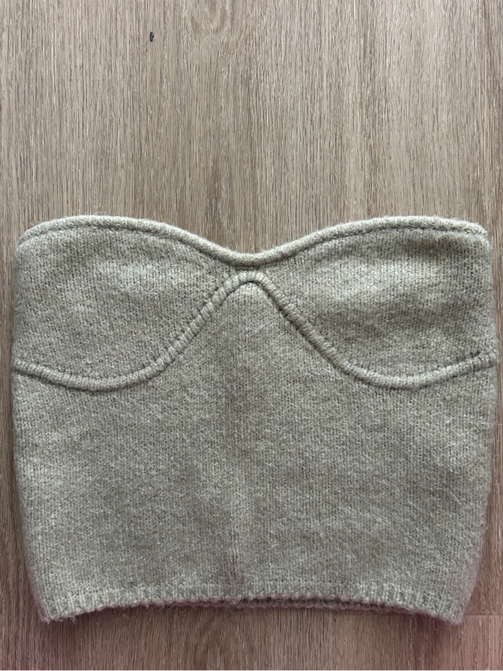 Zara Beige Knit Strapless Crop Top